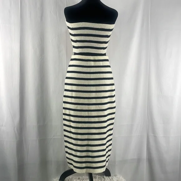Strapless 2 piece sweater dress, skirt,tube top, black,white,stripped, Large,New - Picture 5 of 6